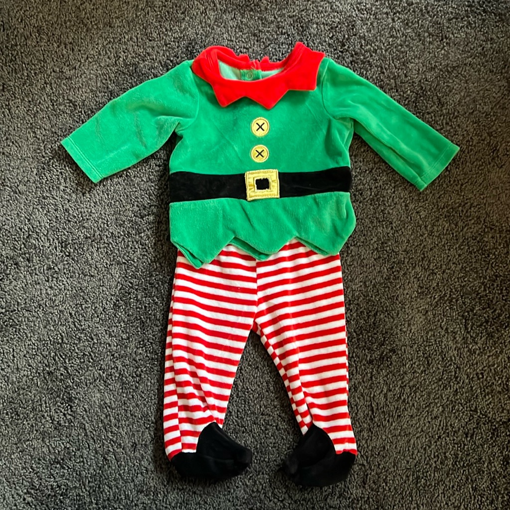 Koala Kids Baby Elf Christmas Holiday Costume Red Green Stripped Pants 0-3m